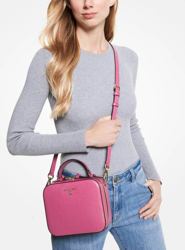 Damske Crossbody Kabelka Michael Kors Jet Set Medium Pebbled Leather Ruzove - Kabelky Michael Kors Lacne | IUFCN-1345